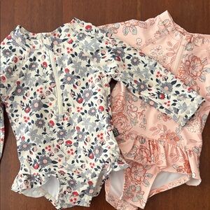 Girls Floral Long Sleeve Ruffle One-Piece Swimwear - 2 Pack